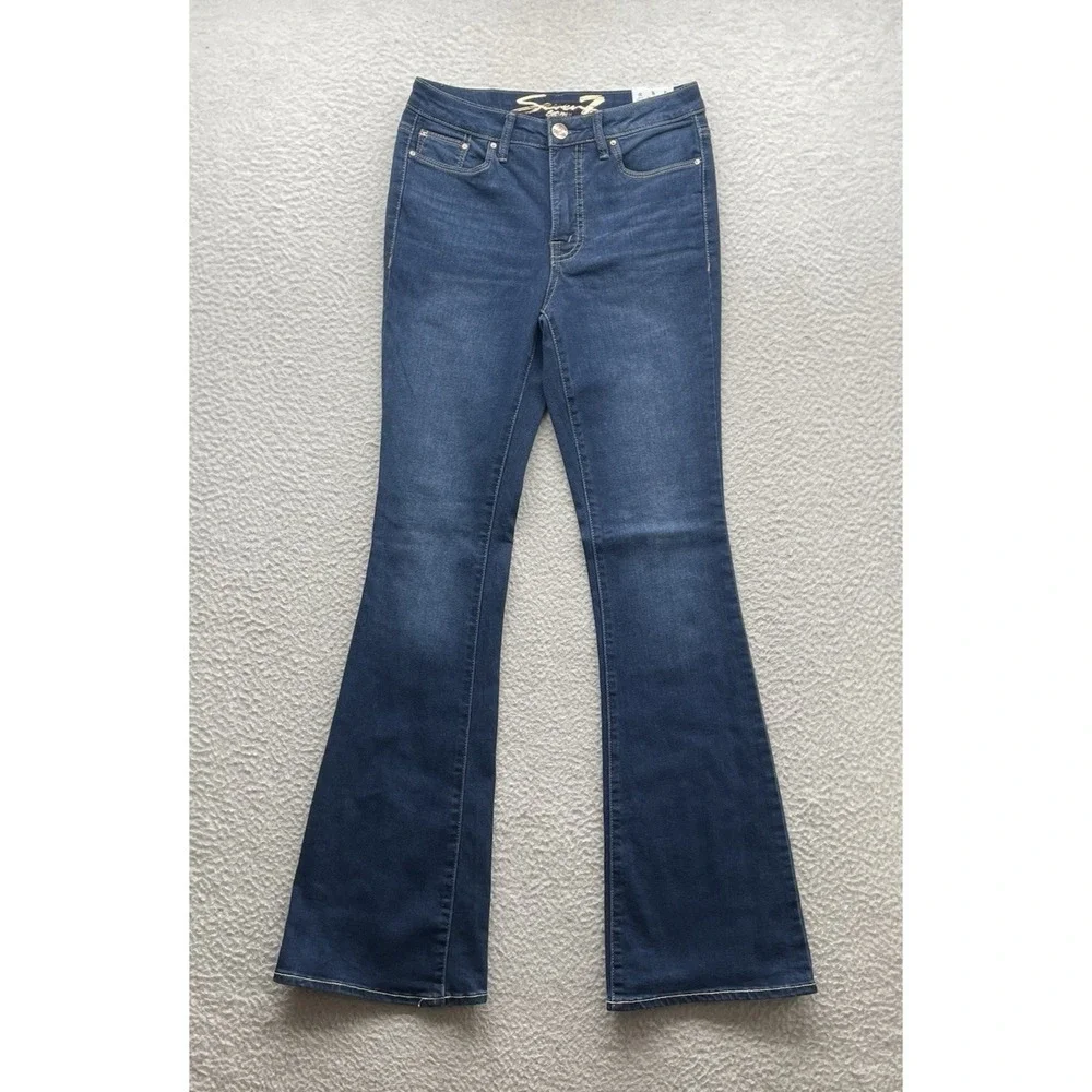 Seven7 Jeans Womens 2 28x32 High Rise Slim‎ Flare Blue Stretch Whiskered Denim